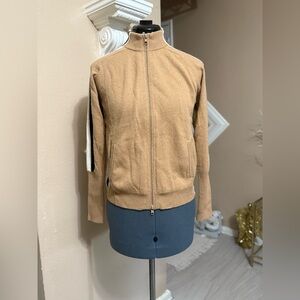 Minnie Rose 💯 % cashmere cashemereTan Full-Zip Sweater
